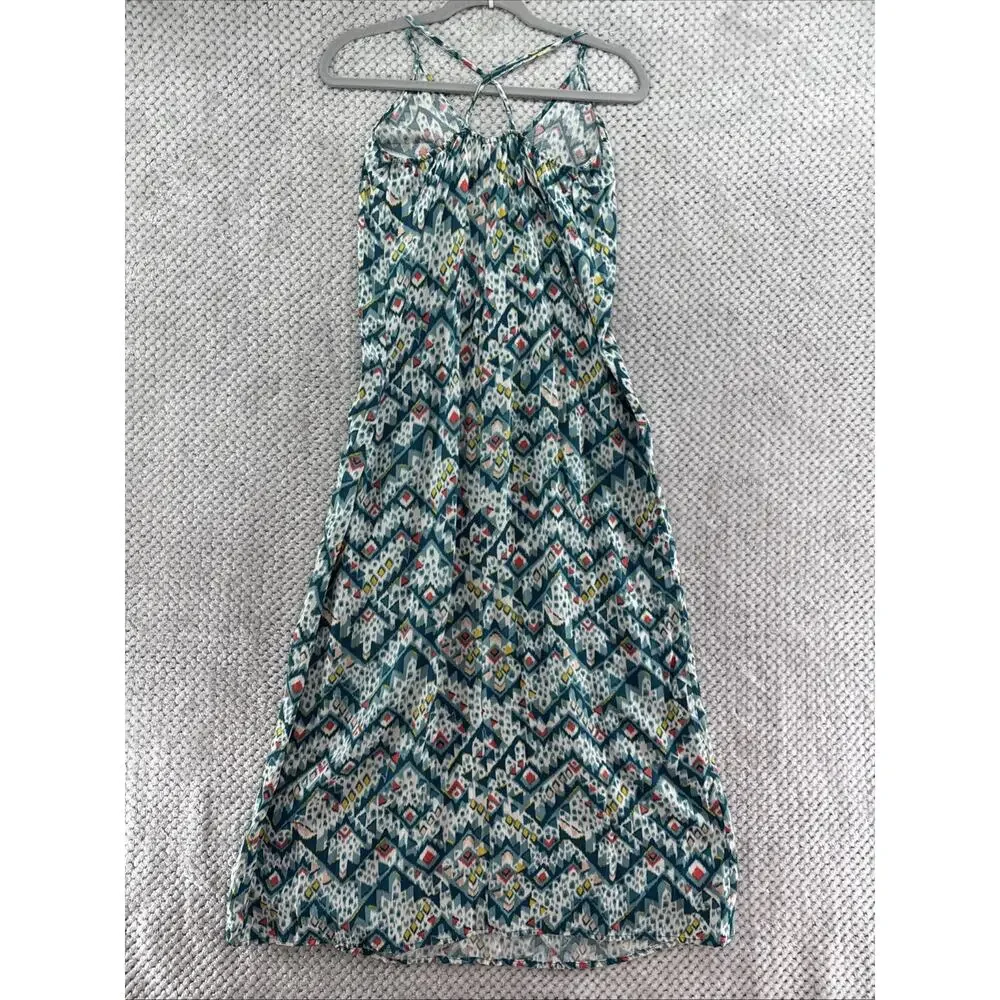 Old Navi V-Neck Maxi Multi Print Dress Womens S Green Abstract Beach Casual